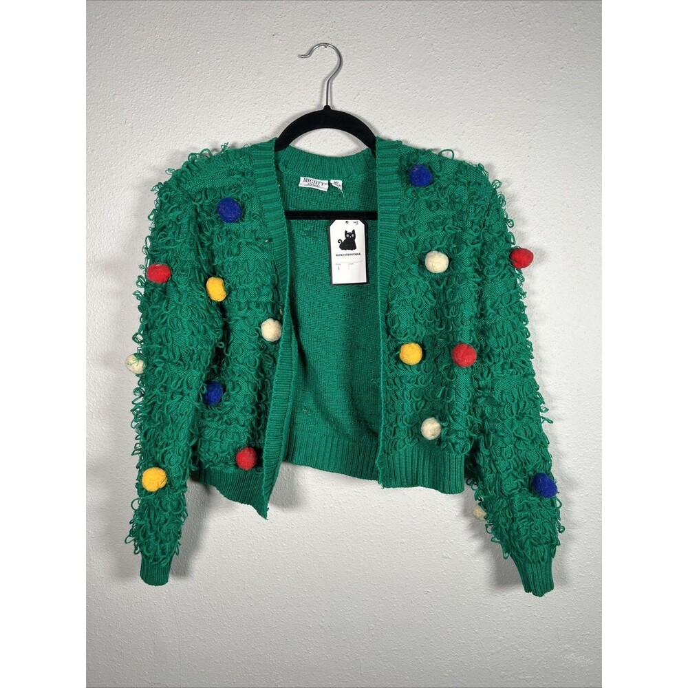Green knitted Christmas cardigan with Pom-Poms #41